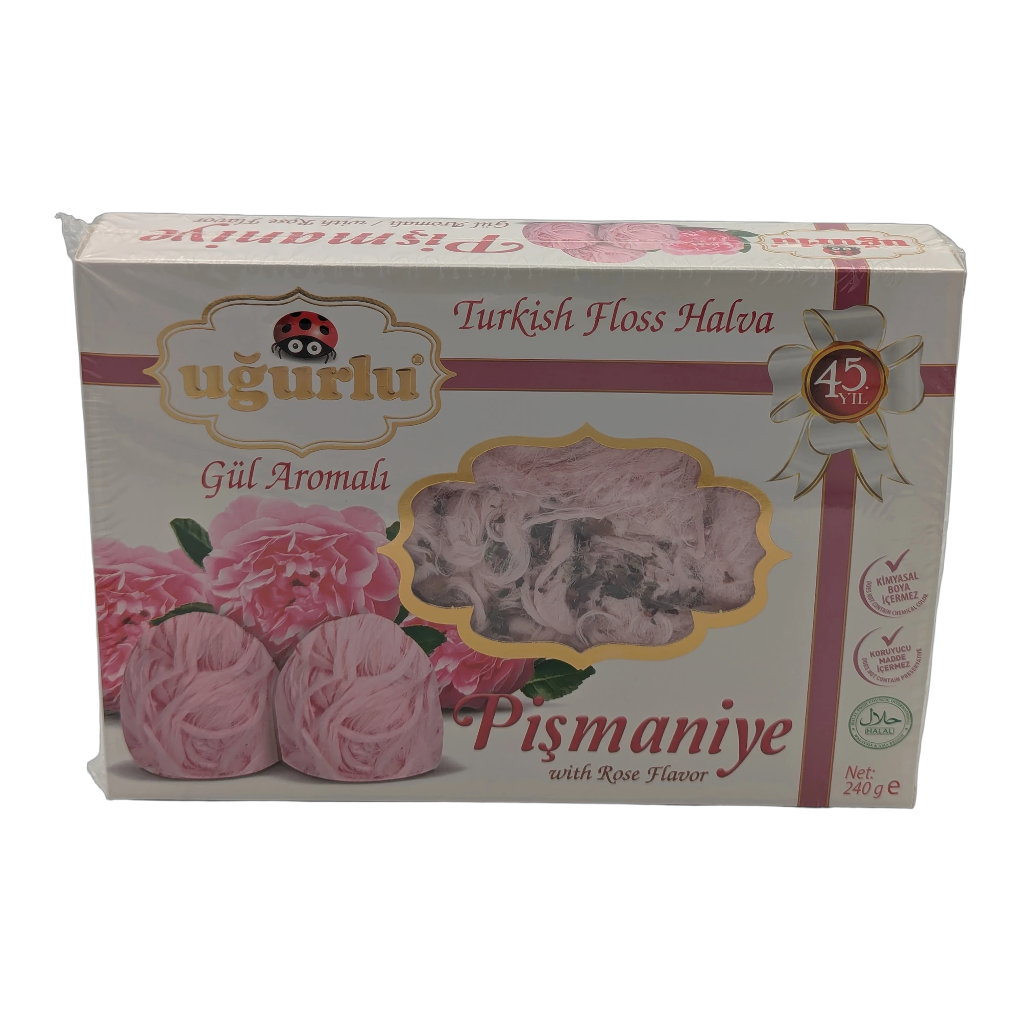 Halva turcească tip vată de zahăr cu aromă de trandafir