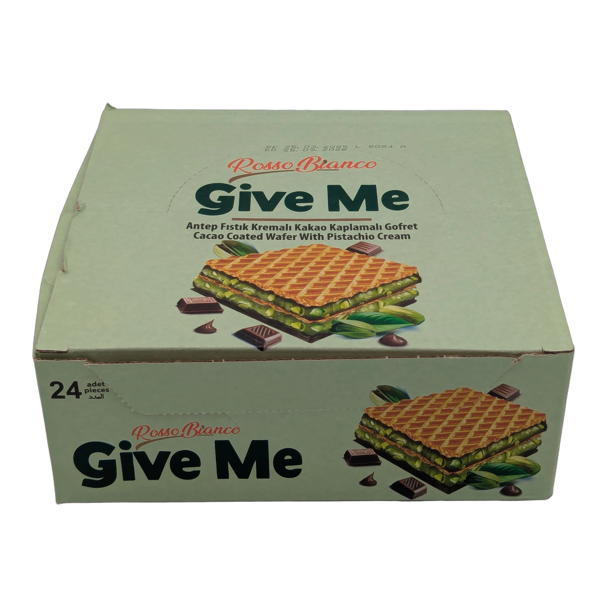 Wafă acoperită cu cacao și cremă de fistic "Give Me"