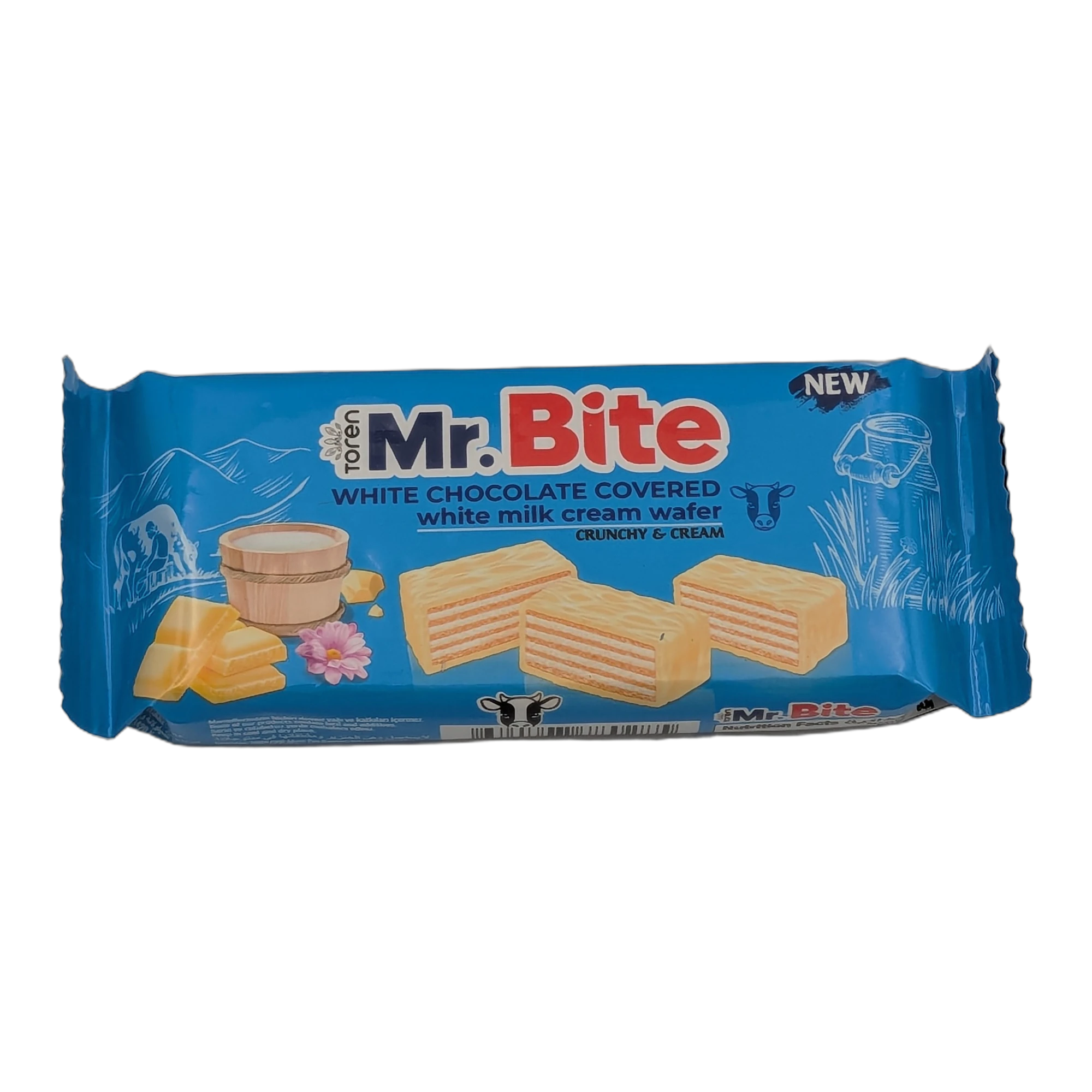 Mr. Bite Wafă cu cremă de lapte albă, acoperită cu ciocolată albă