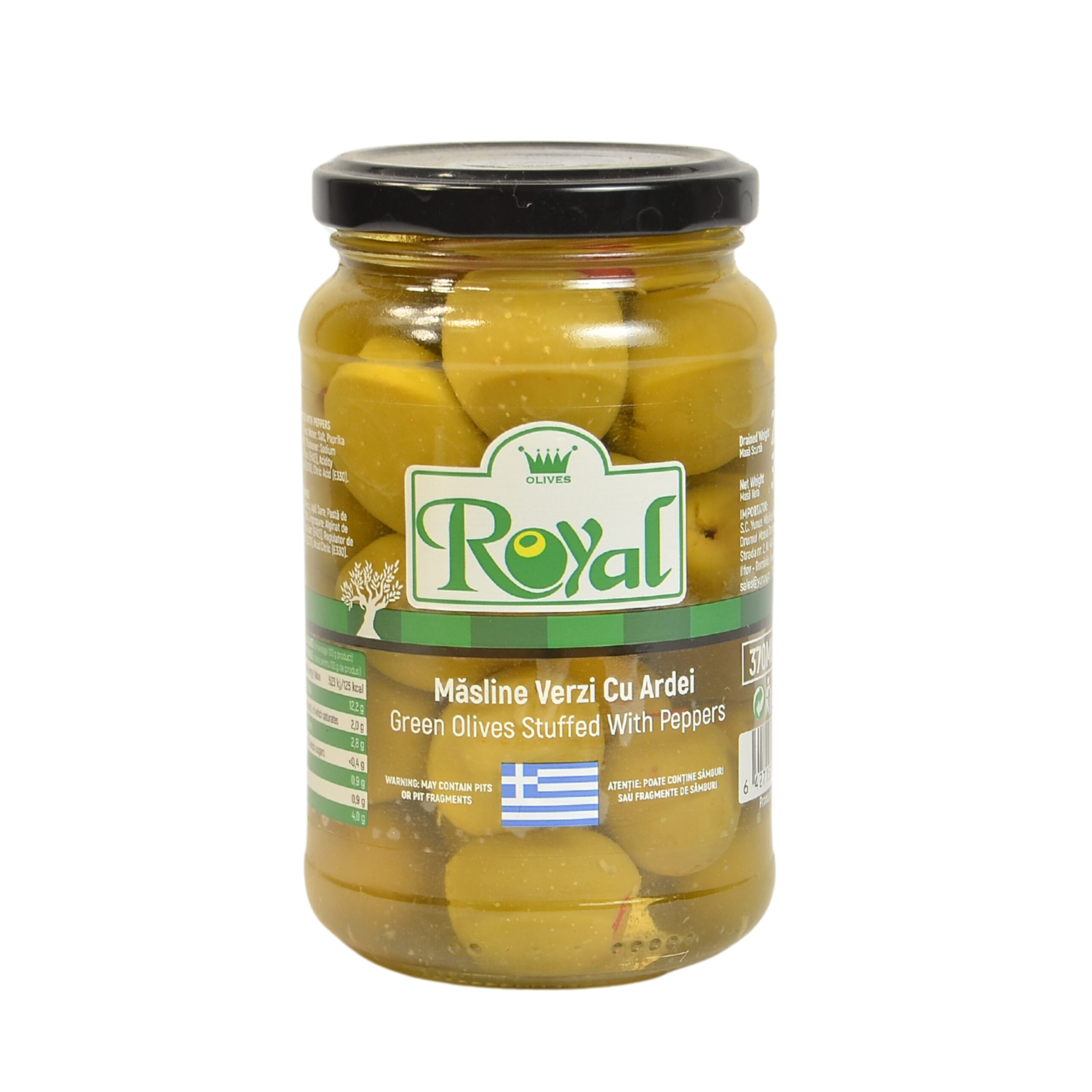 Măsline Verzi Umplute cu Ardei Royal 370 ml